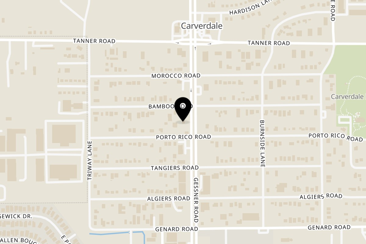 Map showing the location of Virgie's BBQ on 5535 Gessner Rd in Houston